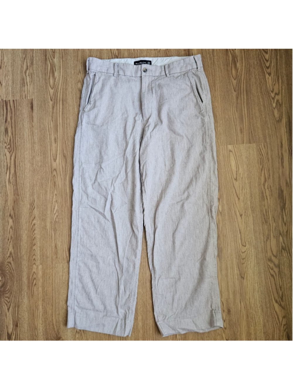 Abercrombie & Fitch Baggy Trouser Beige Linen Blend Mens 36x32